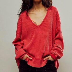 We The Free Buttercup Thermal In Talking Roses Oversized Shirt Sz M